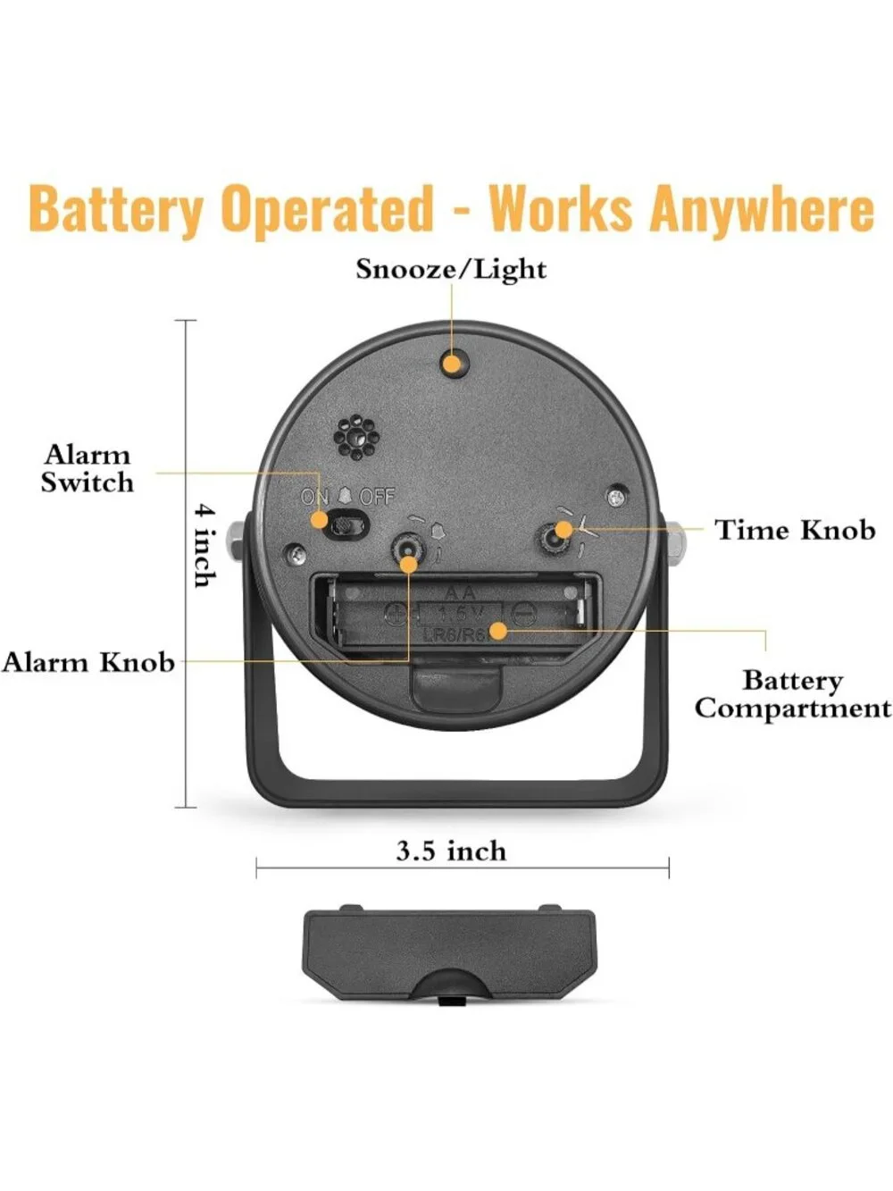 Home Black Analog Quartz Battery Vintage Operated Silent Small Desk Alarm Clock
